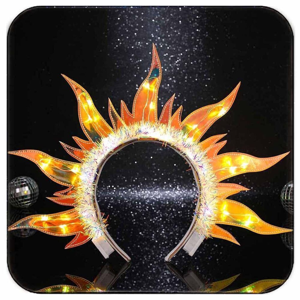 7091 Light Up Fire Headband LED Sun Goddess Halo Headbands Flame Party Rave